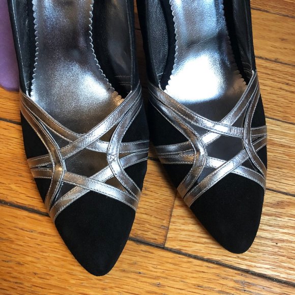 NWT Lulu Guinness black/silver suede heels - Sz 10 / 41 - Picture 4 of 8